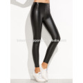 Cintura elástica preta PU Slim Leggings OEM / ODM Fabricação Atacado Moda Feminina Vestuário (TA7039L)